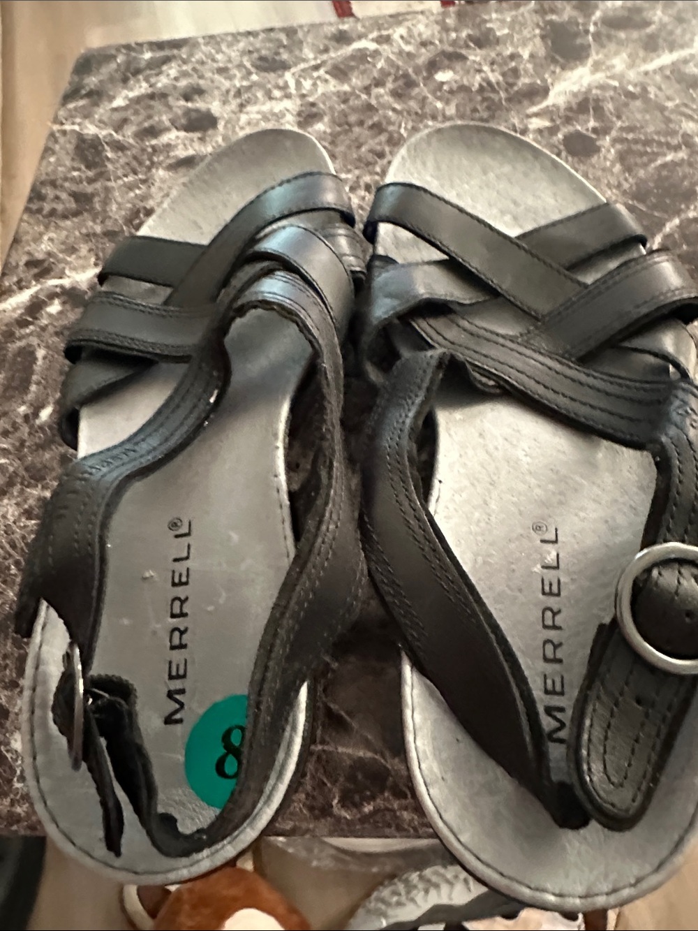 Merrell Black Strappy Slide Sandals with Side Buckle